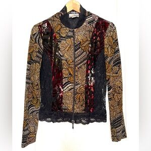 Vintage Joseph Ribkoff Mixed Media Patchwork Jacket Velvet Lace Tapestry Size 8